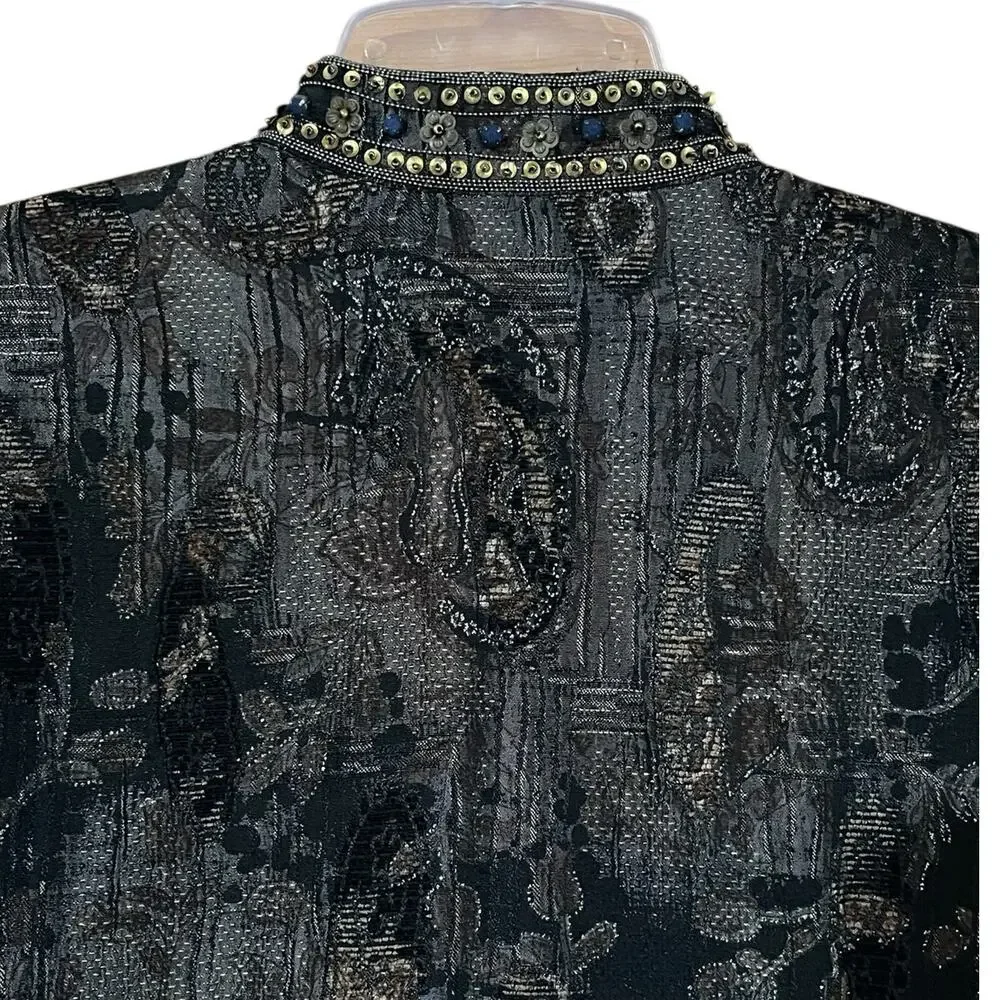 Chico's Womens Size Medium Dressy Brown Black Shimmer Sequin Bead Blazer Jacket